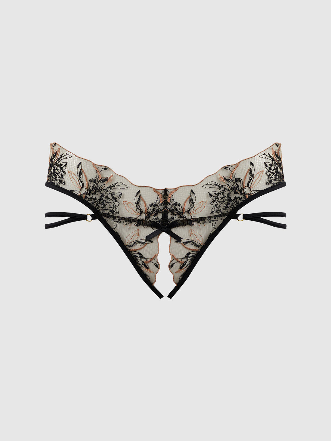 Delilah Embroidered Sheer Hipster Ouvert Panty Black/Taupe