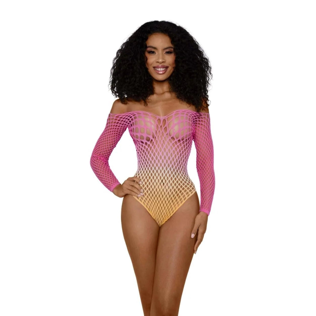 Dreamgirl Ombre Net Bodystocking - One Size - Tropical Peach