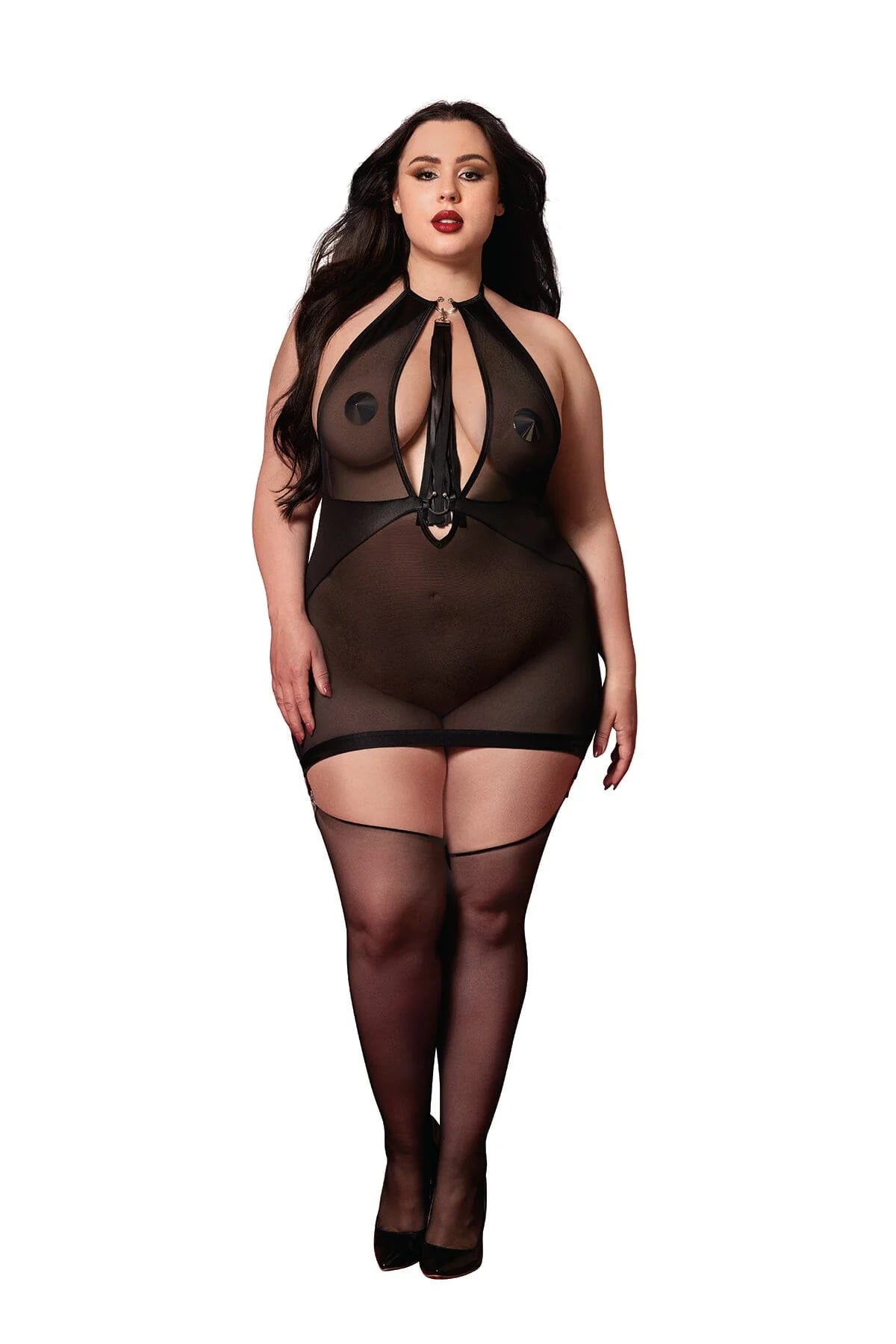 Dreamgirl Queen Sexy Garter Slip and Flogger Diamond Black