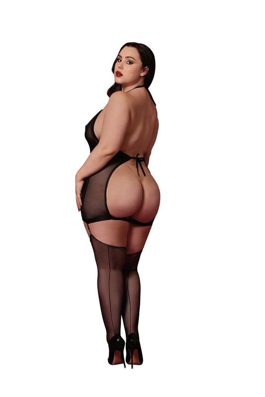 Dreamgirl Queen Sexy Garter Slip and Flogger Diamond Black