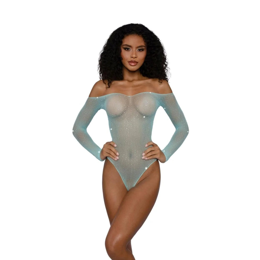 Dreamgirl Rhinestone Off Shoulder Bodystocking - One Size - Agate