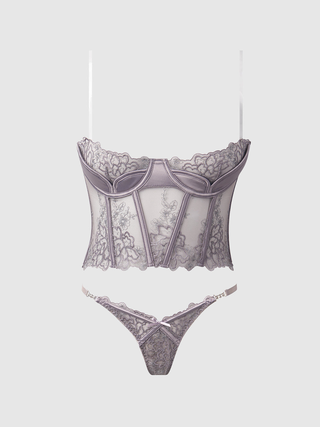 Eden Embroidered Lace Bustier Bra & G-String Set