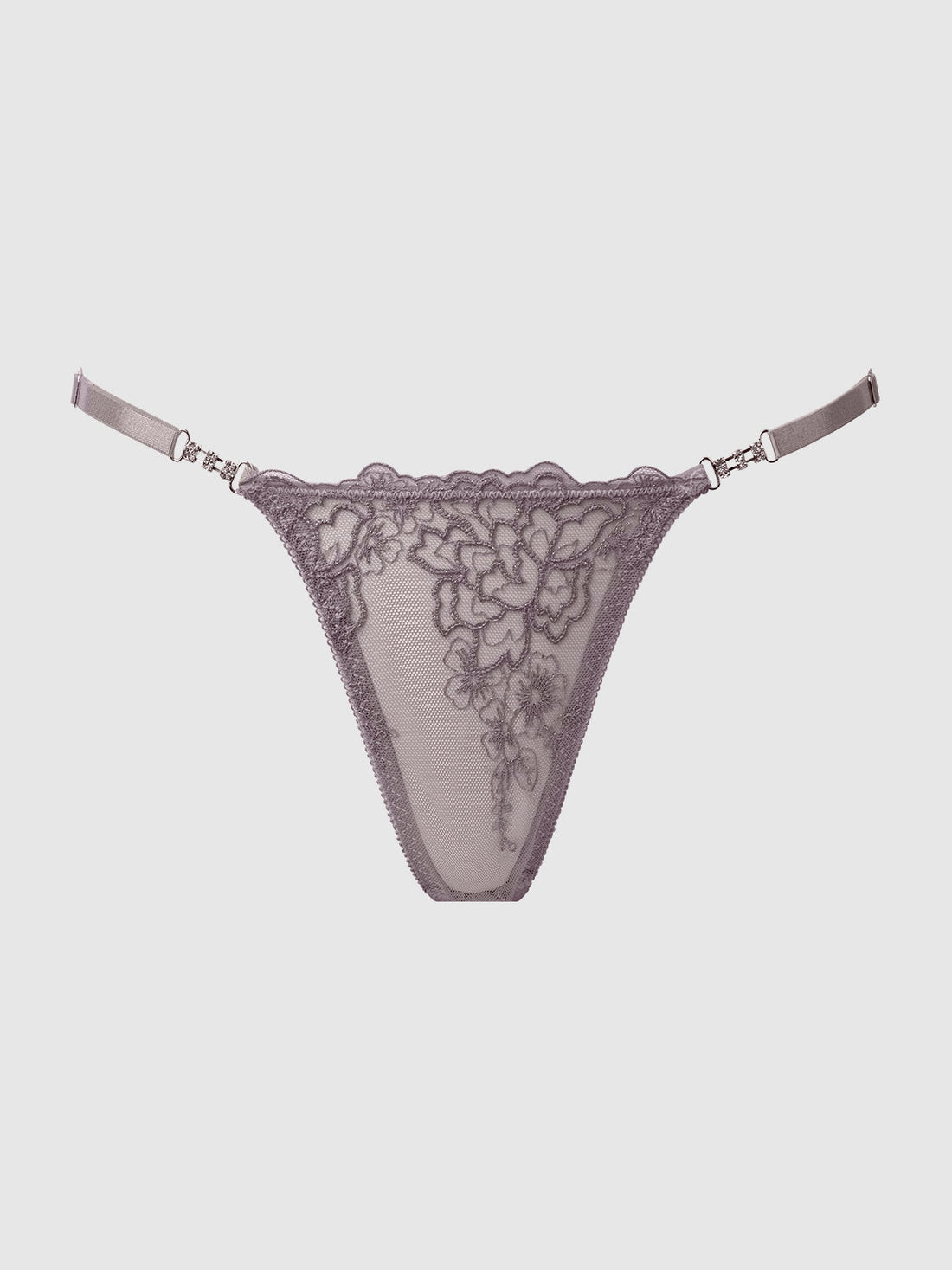 House of Desire Queen Eden Embroidered Lace Crotchless Thong Grey