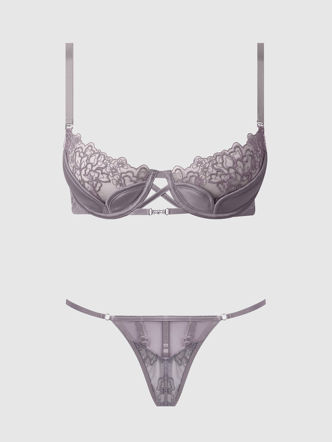 Eden Embroidered Lace Satin Cups Bra & G-String Set