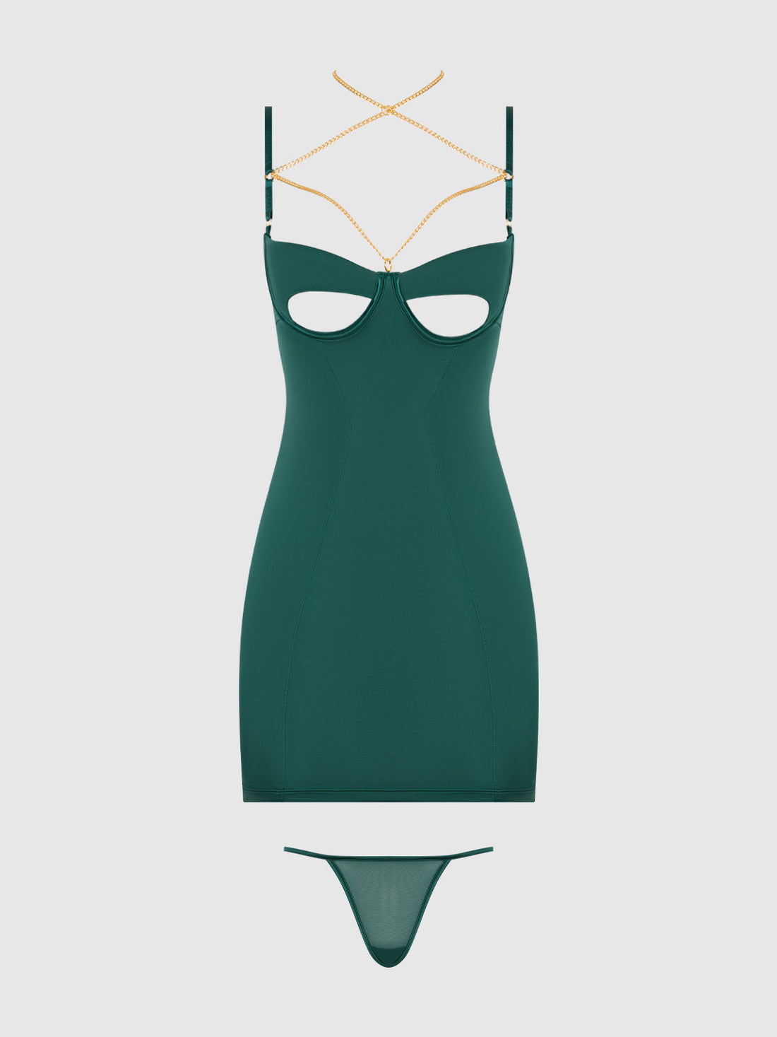 Evangeline Satin & Chain Open Cup & Back Chemise Set