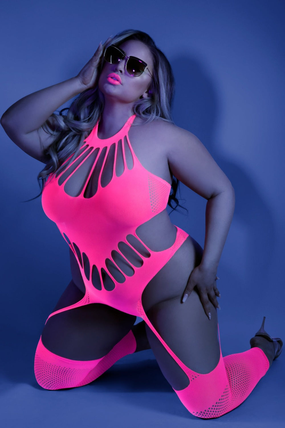 Fantasy Queen Glow Black Light No Promises Bodystocking Neon Pink-Rebel Romance