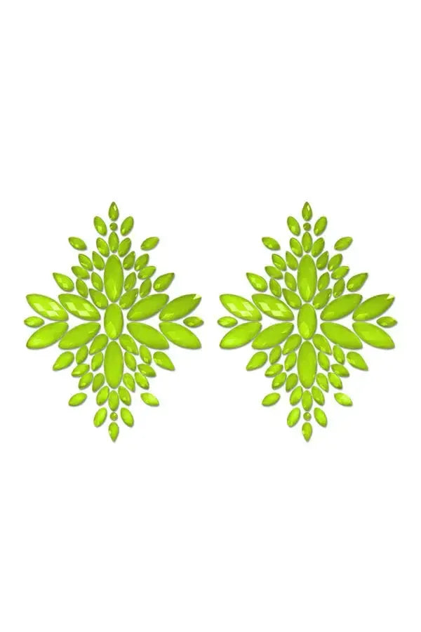 Fantasy Fashion Pasties Set: Neon Green Crystal Pasties