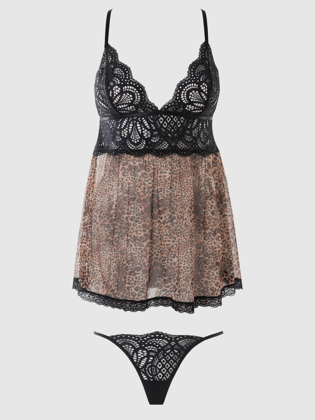 House of Desire Queen Felicia Leopard Mesh & Lace Babydoll Set