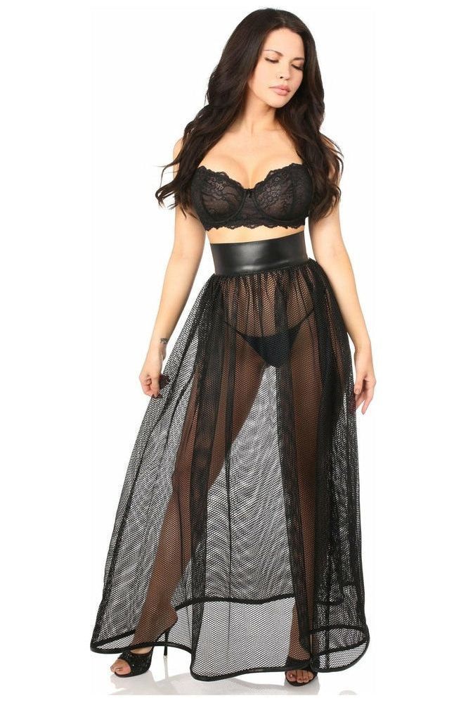 Daisy Corsets Fishnet & Faux Leather Long Skirt