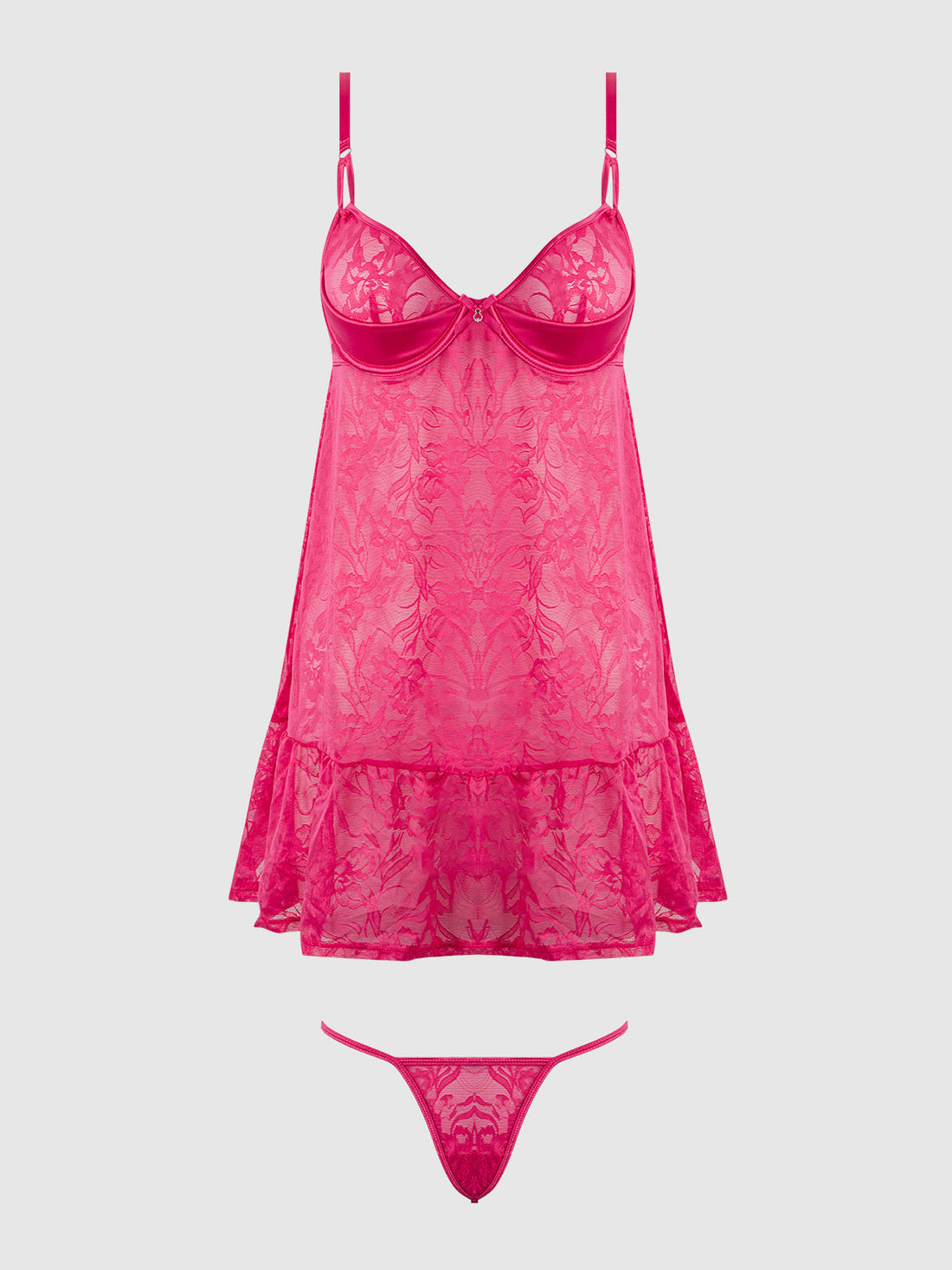 Flora Lace Babydoll & G-String Set Pink Dragon