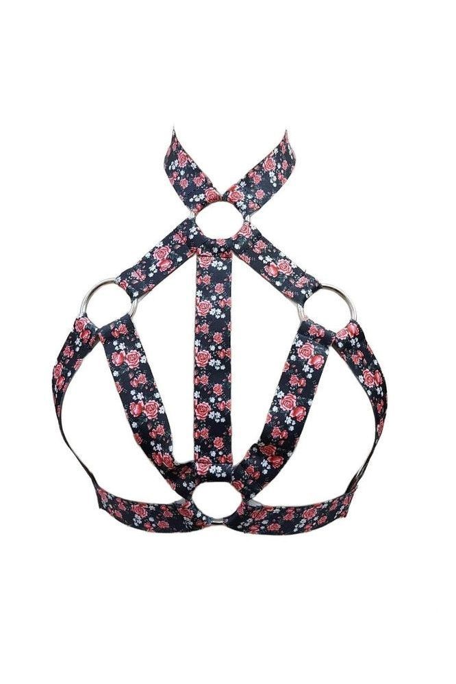 Daisy Corsets Floral Print Stretchy Body Harness w/Silver Hardware