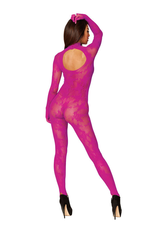 Dreamgirl Bodystocking With Finger Gloves - Queen Size - Azalea