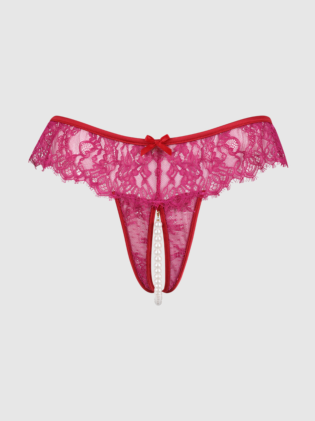 Jocelyn Lace & Pearl Crotchless Thong Crimson Red Raspberry