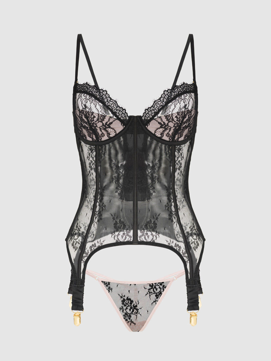 Jocelyn Lace & Satin Underwire Corset & G-String Set