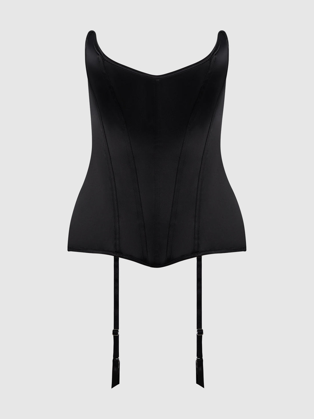 Juliet Satin Full Boning Scoop Neck Corset Black