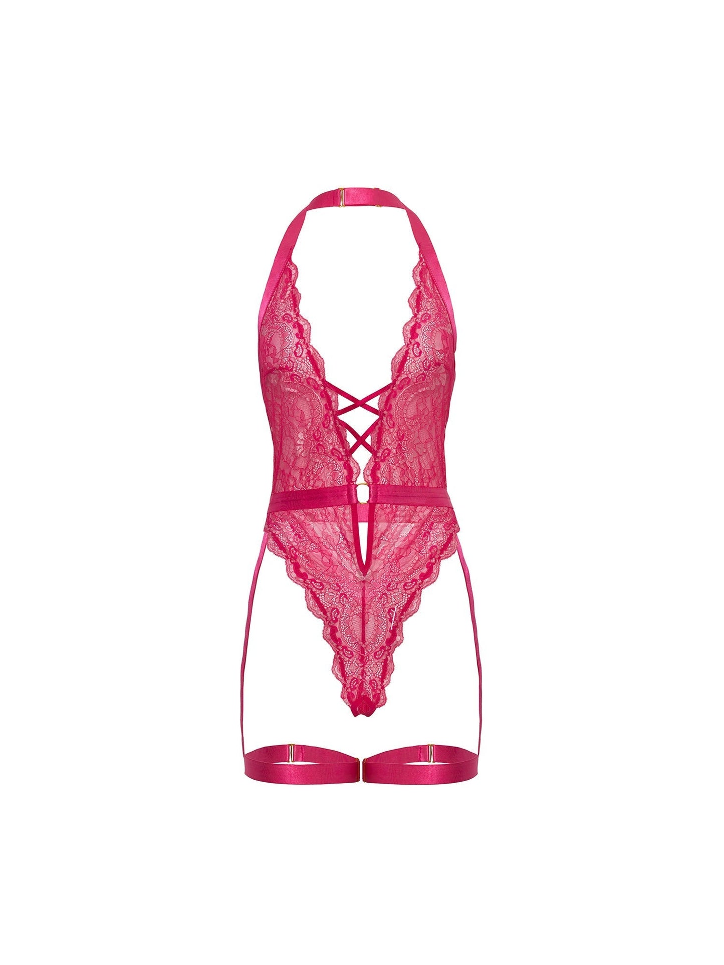 Oh la la Cheri Kahlia Lace Teddy Gartered Pink Yarrow
