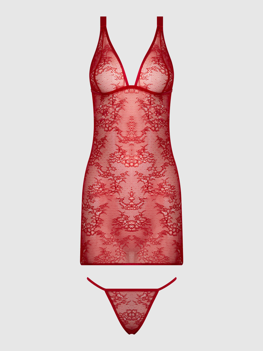 Kiki Lace Chemise Open Strappy Caged Back Crimson Red