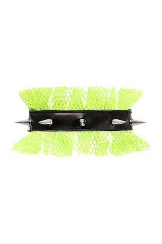 Daisy Corsets Kitten Collection Neon Green/Black Fishnet Spike Choker