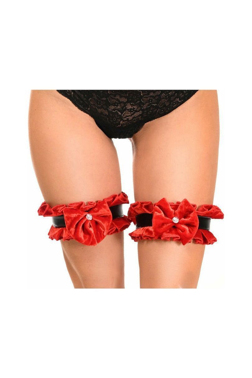 Daisy Corsets Kitten Collection Red Velvet & Faux Leather Leg Garters (set of 2)