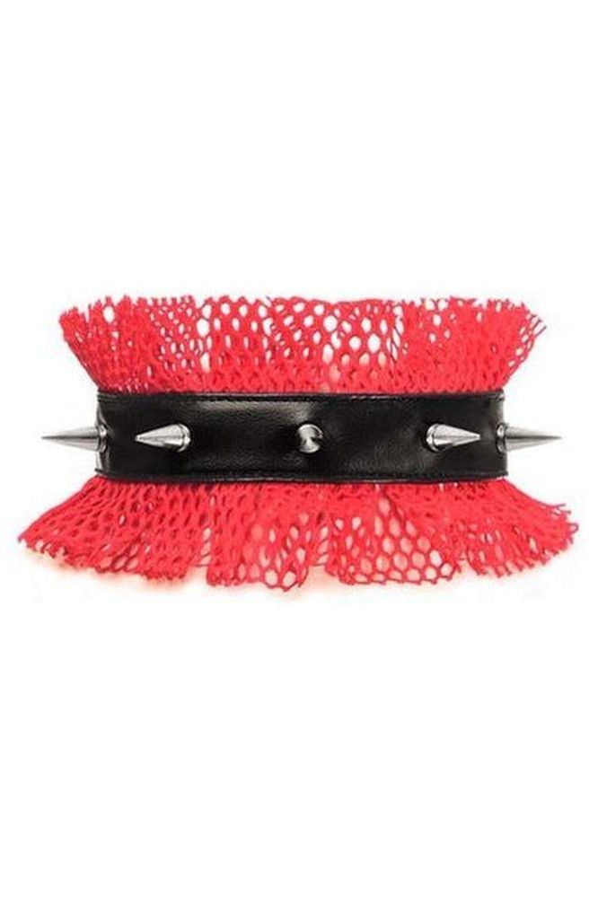 Daisy Corsets Kitten Collection Red/Black Fishnet Spike Choker
