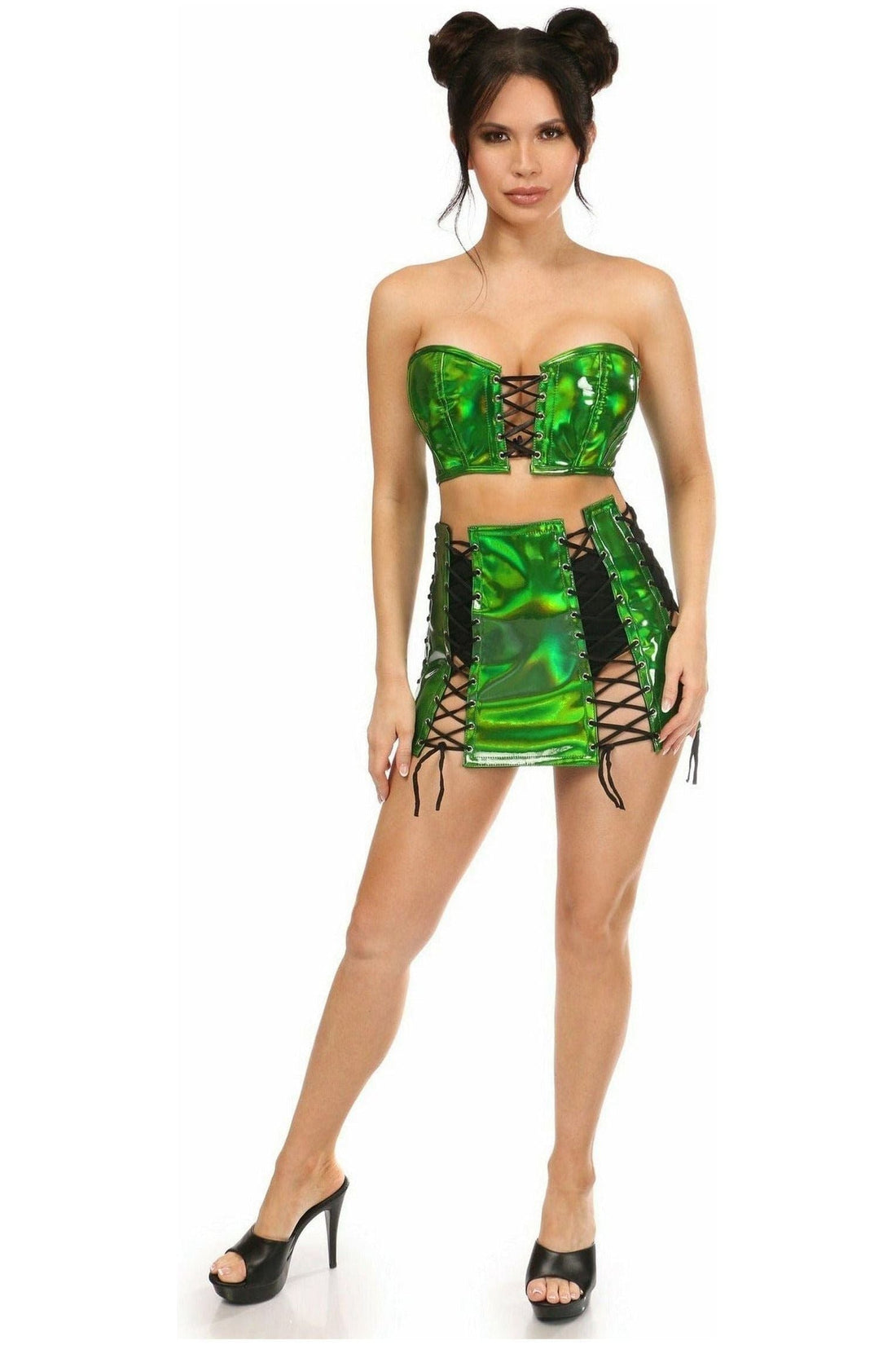 Daisy Corsets Lavish 2 PC Green Holo Bustier & Skirt Set