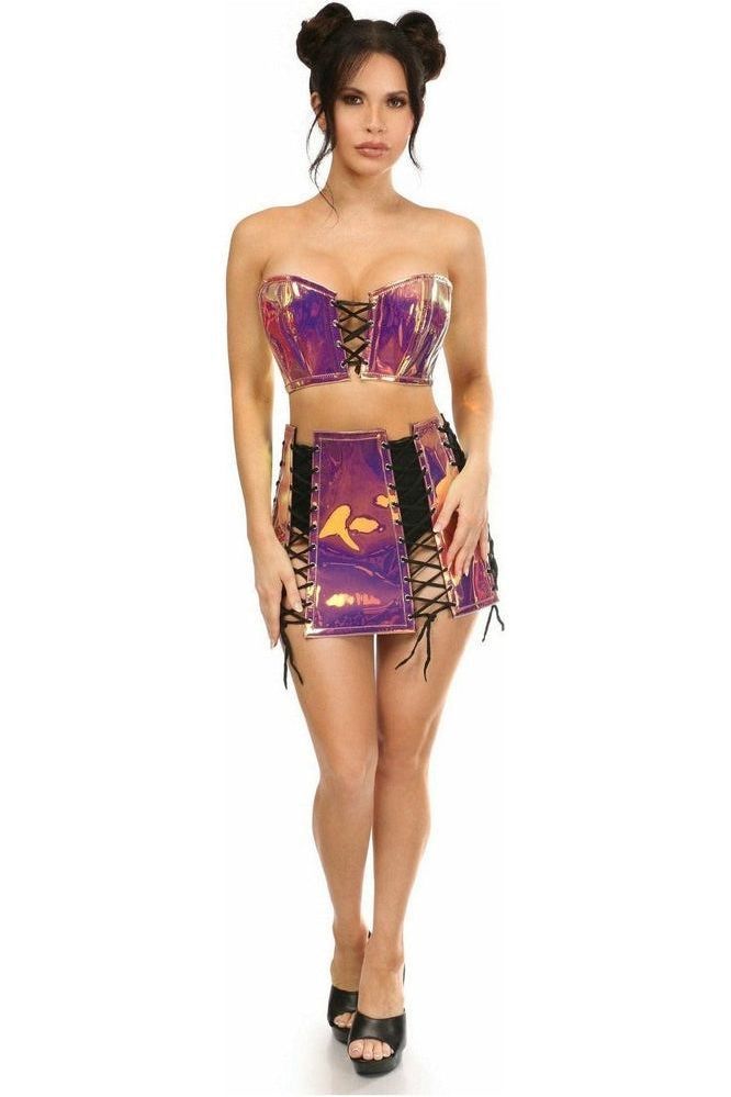 Daisy Corsets Lavish 2 PC Rainbow Gold Holo Bustier & Skirt Set