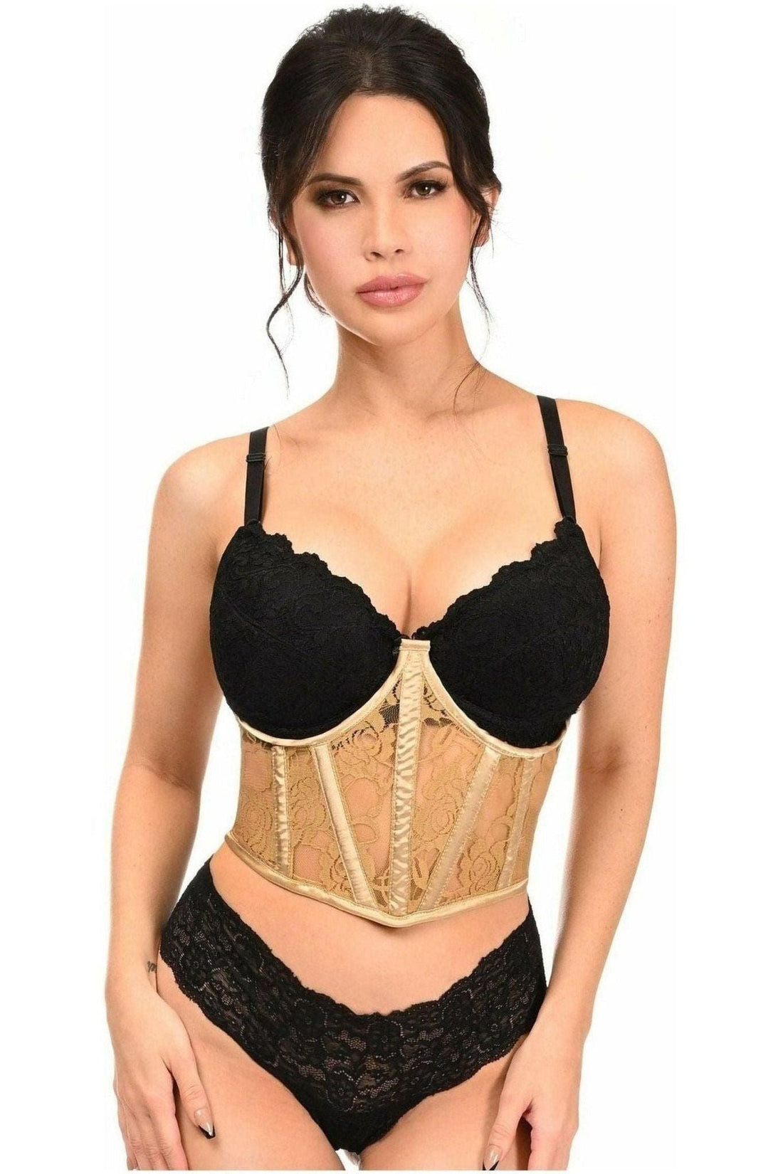 Daisy Lavish Beige Sheer Lace Underwire Waist Cincher Corset