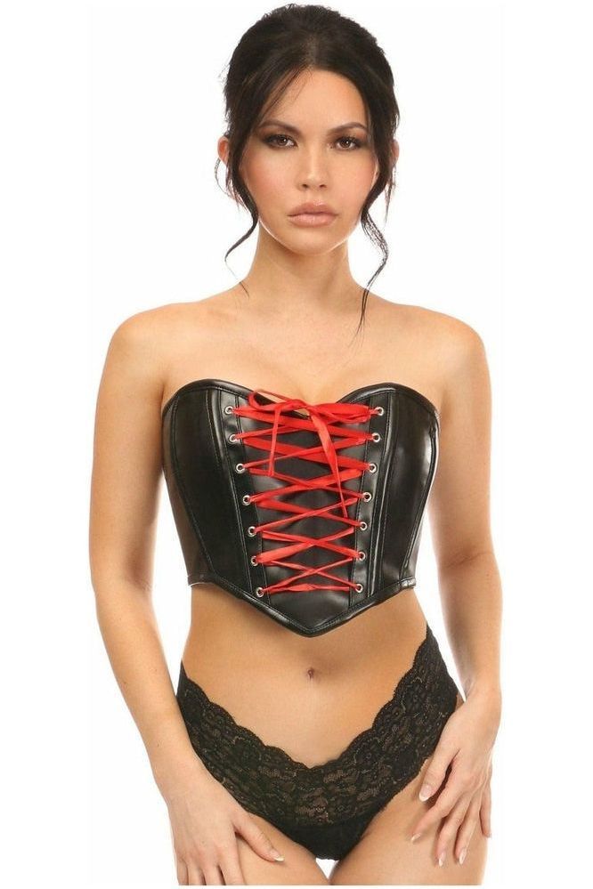 Daisy Corsets Lavish Black Faux Leather w/Red Lace-Up Bustier