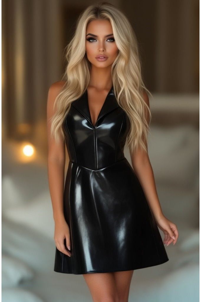 Daisy Corsets Lavish Black Patent Collared Corset Dress