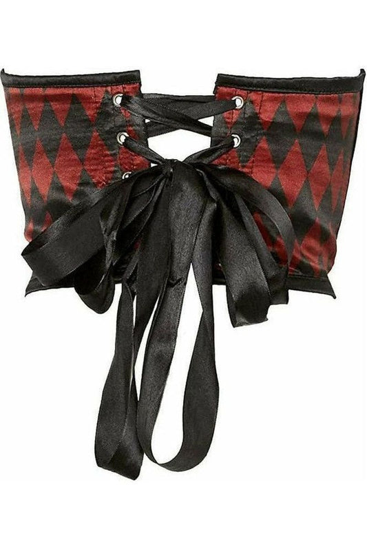Lavish Black & Red Diamond Satin Open Cup Waist Cincher - Daisy Corsets