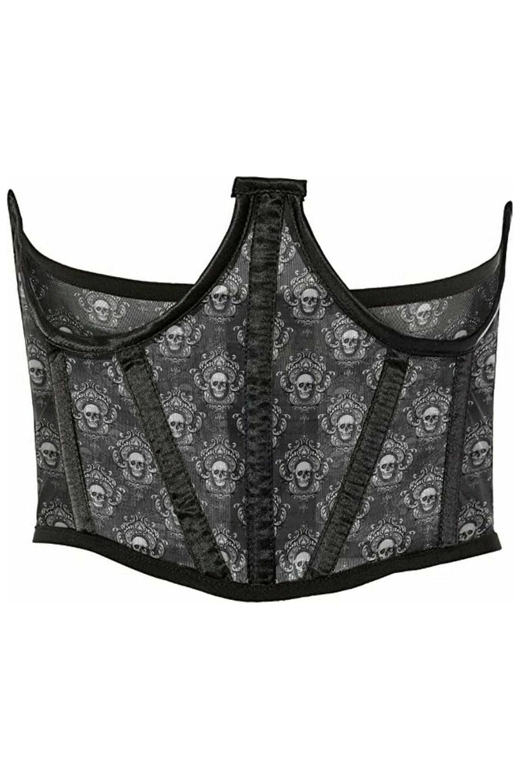 Daisy Corsets Lavish Black & White Skull Mesh Open Cup Waist Cincher