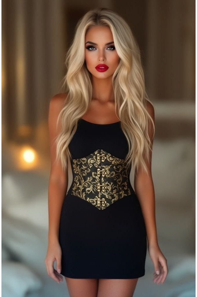 Daisy Corsets Lavish Black/Gold Swirl Brocade Corset Belt Cincher w/Clasps