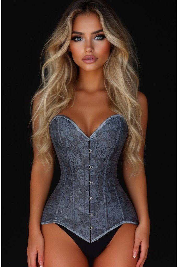 Daisy Corsets Lavish Dark Grey Lace Overbust Corset Sweetheart Neckline Busk Closure