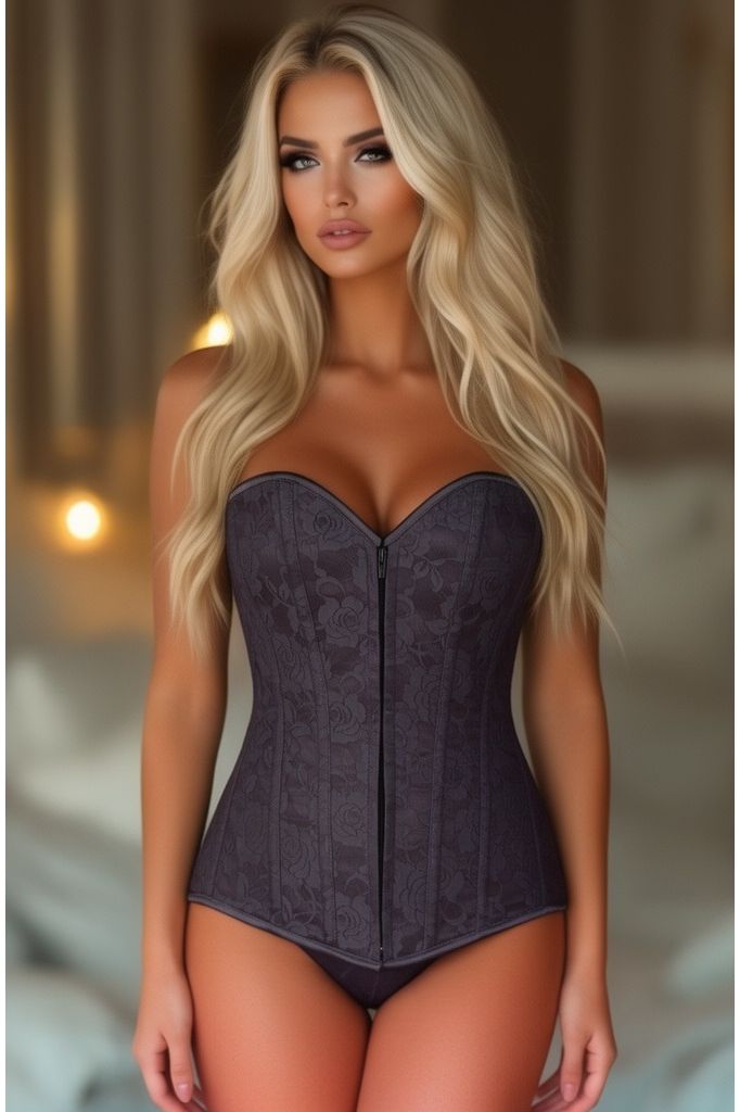 Daisy Corsets Lavish Dark Grey Lace Overbust Corset w/Zipper