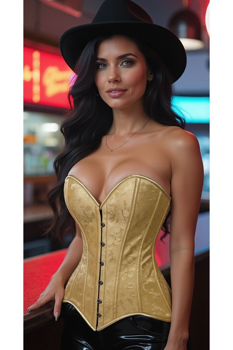Daisy Corsets Lavish Gold Brocade Overbust Corset W/Busk Closure
