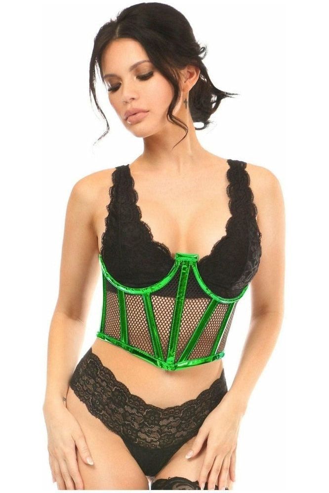 Daisy Corsets Lavish Green Holo & Fishnet Underwire Waist Cincher Corset