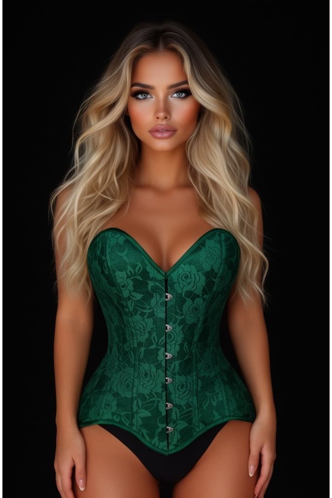 Daisy Corsets Lavish Green Lace Overbust Corset Sweetheart Neckline Busk Closure