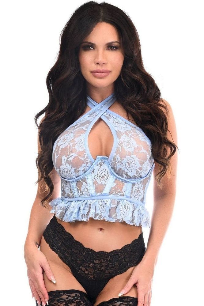 Daisy Corsets Lavish Light Blue Lace Underwire Cincher w/Built In Halter Top