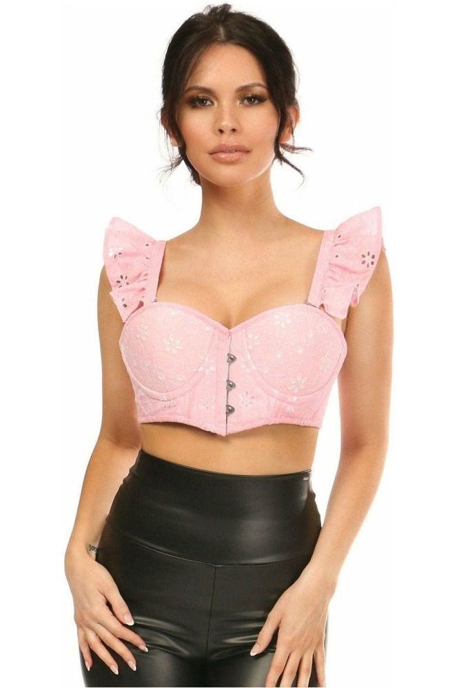 Daisy Corsets Lavish Pink Eyelet Underwire Bustier Top w/Removable Ruffle Sleeves
