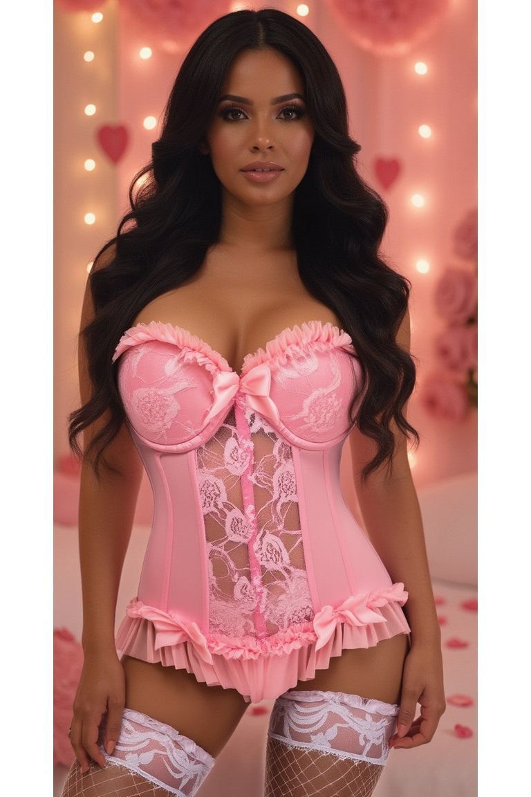 Daisy Corsets Lavish Lt Pink Lycra & Lace Hook & Eye Stretch Bustier Corset
