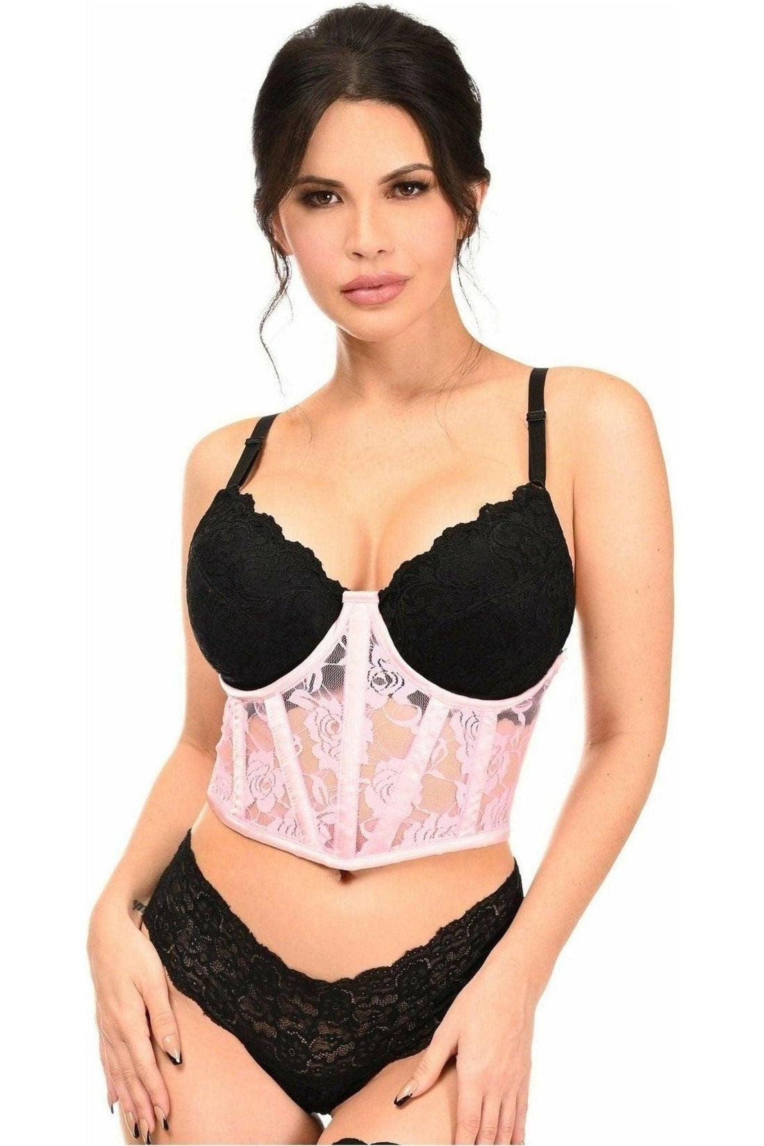 Daisy Lavish Light Pink Sheer Lace Underwire Waist Cincher Corset