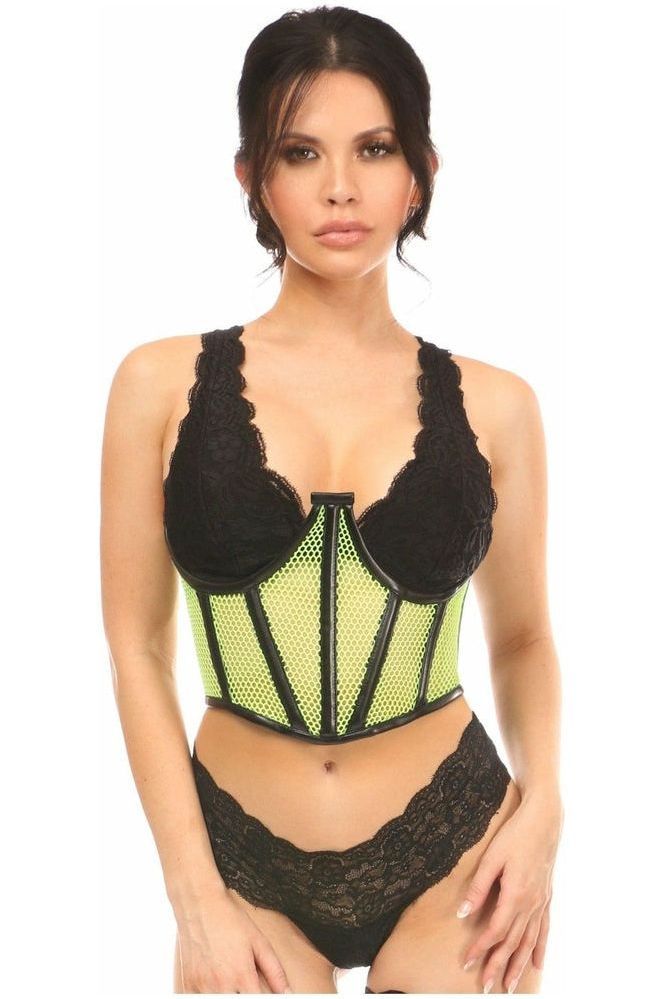 Daisy Corsets Lavish Neon Green Fishnet Underwire Open Cup Waist Cincher