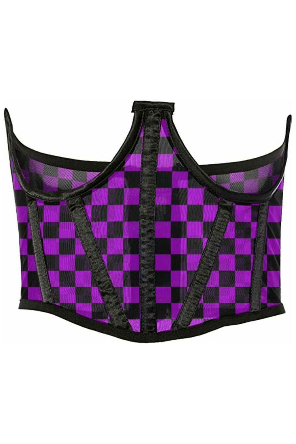 Daisy Corsets Lavish Neon Purple/Black Checker Print Mesh Open Cup Waist Cincher