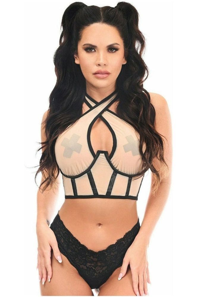 Daisy Corsets Lavish Beige Mesh Underwire Cincher w/Built In Halter Top