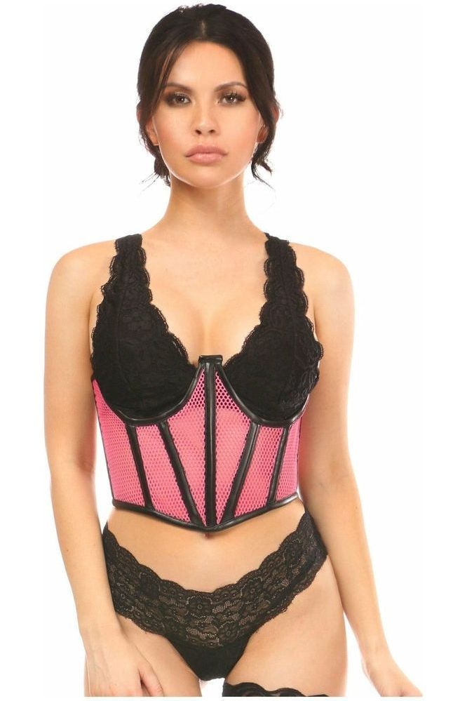 Daisy Corsets Lavish Pink Fishnet Underwire Open Cup Waist Cincher