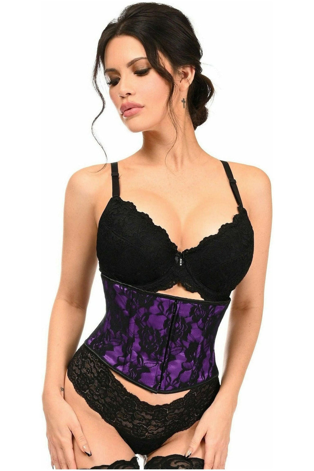 Daisy Corsets Lavish Purple with Black Lace Overlay Mini Cincher