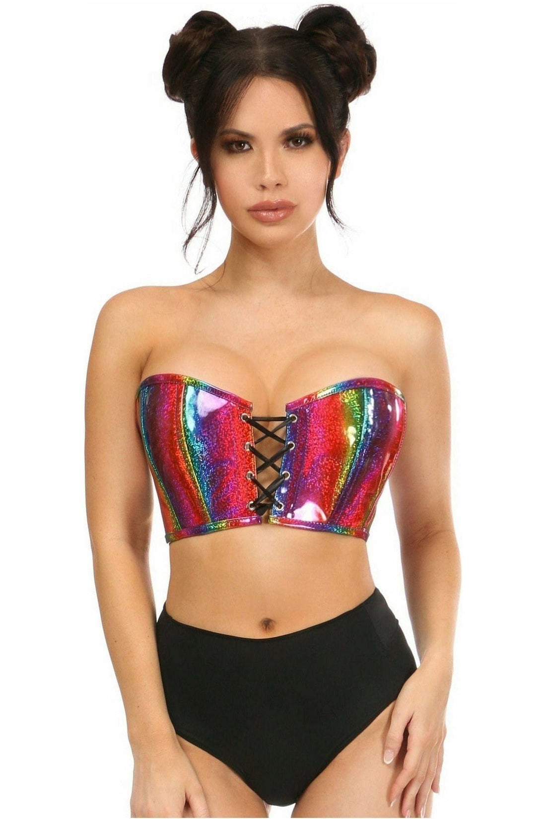 Daisy Corsets Lavish Rainbow Glitter PVC Lace-Up Bustier Top