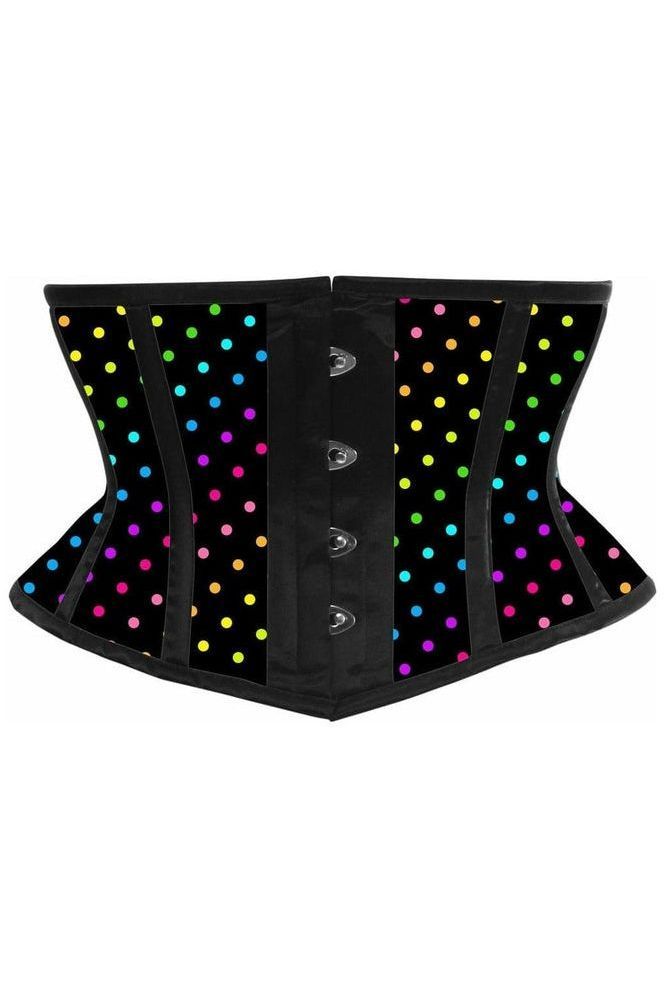 Daisy Corsets Lavish Rainbow Polka Dot Print Satin Mini Cincher Corset