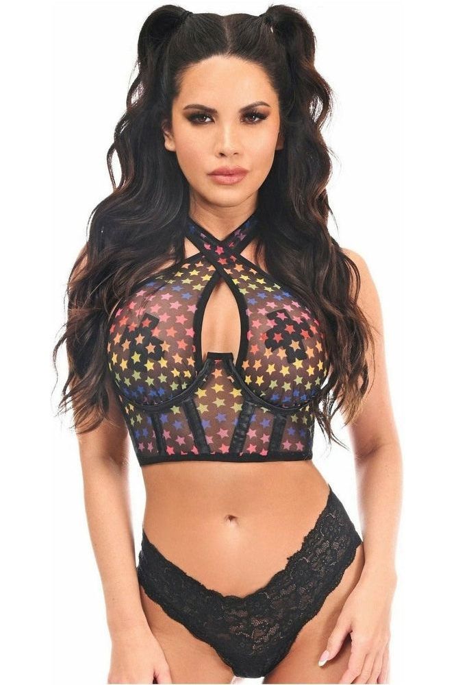 Daisy Corsets Lavish Rainbow Stars Mesh Underwire Cincher w/Built In Halter Top