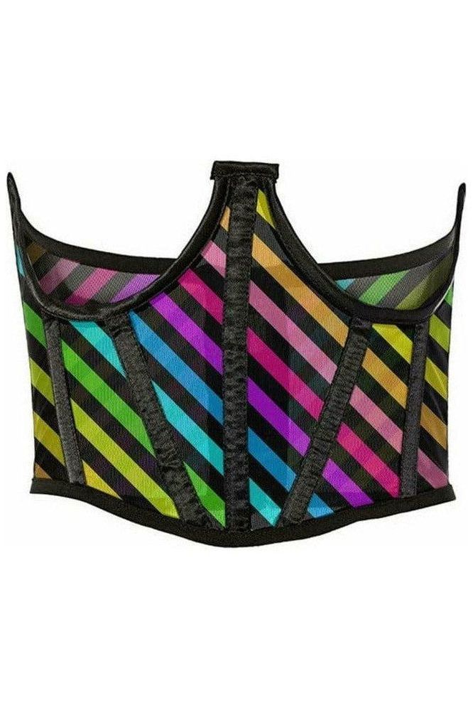 Daisy Corsets Lavish Rainbow Stripes Print Mesh Open Cup Waist Cincher